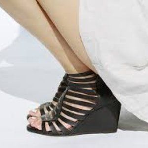 Coclico Black Joni Cage Strappy Leather Wedge Size 38